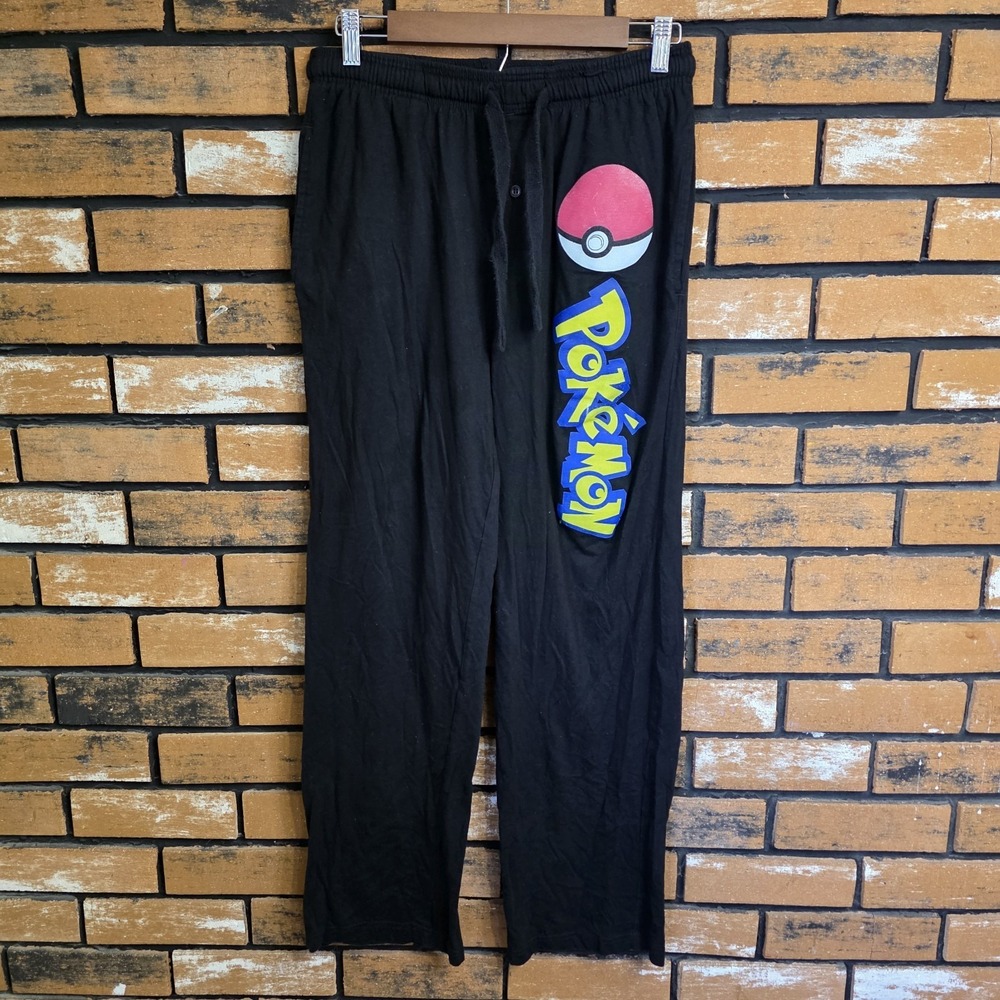 Pokemon Unisex Small Black Drawstring Pajama Pants Graphic Print Leg Hit